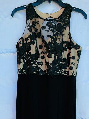 Scarlett Sleeveless Black Nude Lace Sheath Dress Elegant Lace Top,Size 10P,NEW